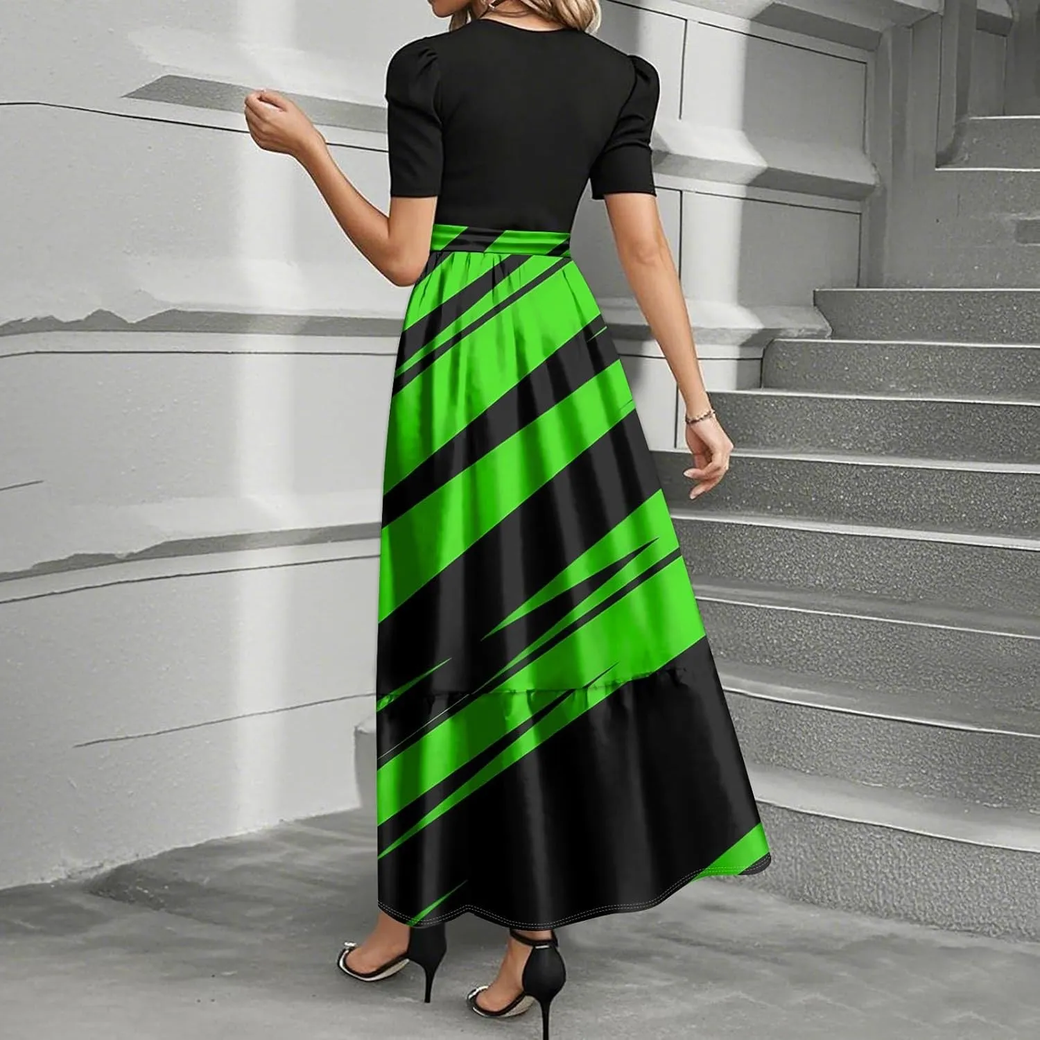 Boho Maxi Dresses Summer Tie Waist Church Dresses Short Sleeve Floral Wrap Dress Cute Beach Wedding with Belt