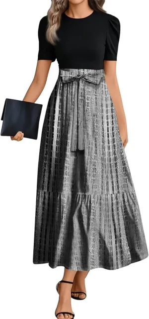 Boho Maxi Dresses Summer Tie Waist Church Dresses Short Sleeve Floral Wrap Dress Cute Beach Wedding with Belt