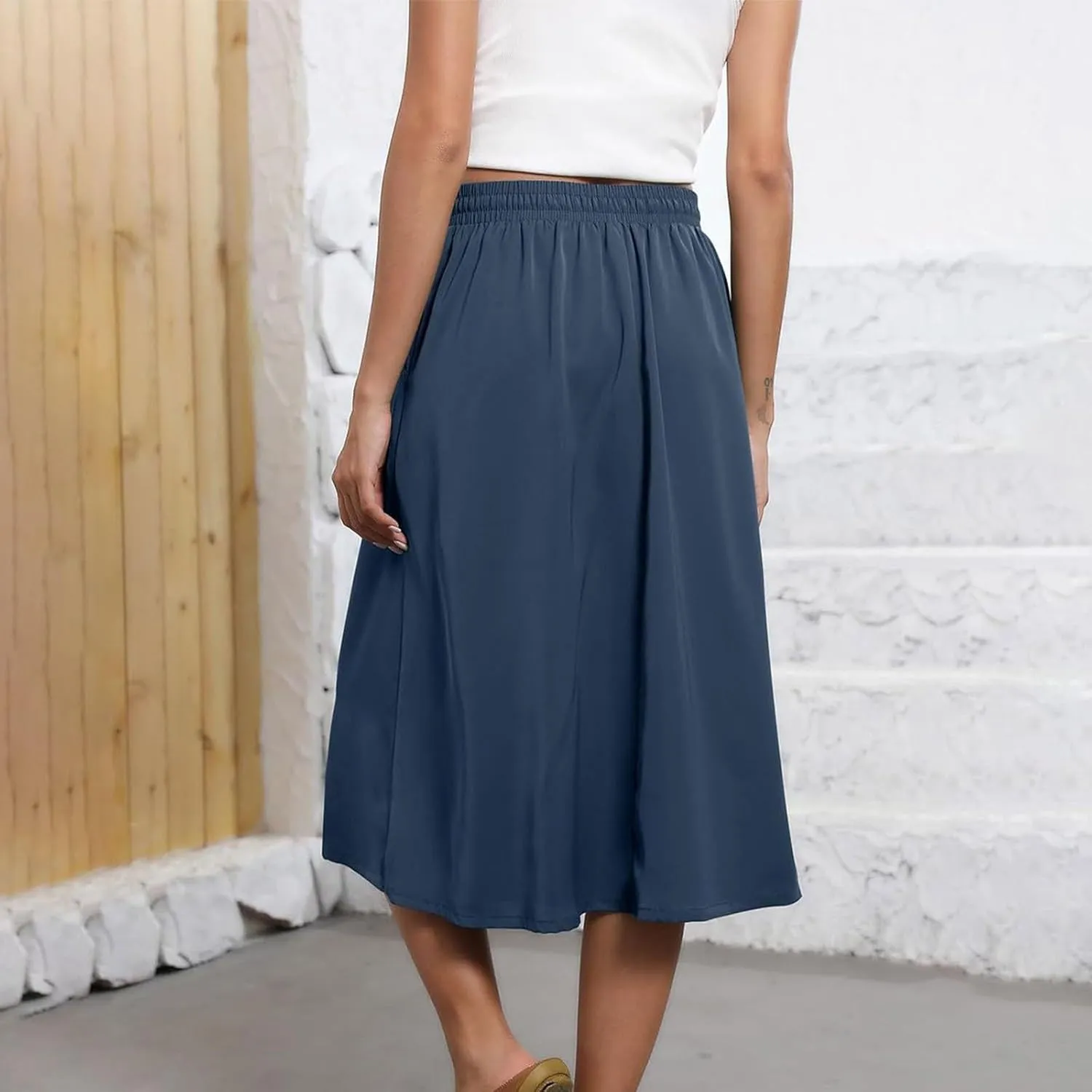 Boho Skirts for Women Lightweight Drawstring High Waisted Trendy Summer Flowy Floral Midi Skirts with Pockets