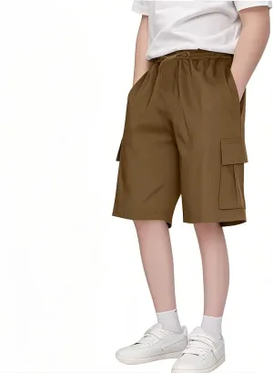 Boy's Baggy Cargo Shorts School Uniform Athletic Shorts Below Knee Quick Dry Hiking Cargo Pants for Teens Wide Leg Pants
