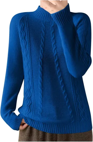 Cable Knit Sweater for Women Mock Neck Long Sleeve Knit Tops Casual Slim Fit Comfy Blouse Fashion Vintage Pullovers