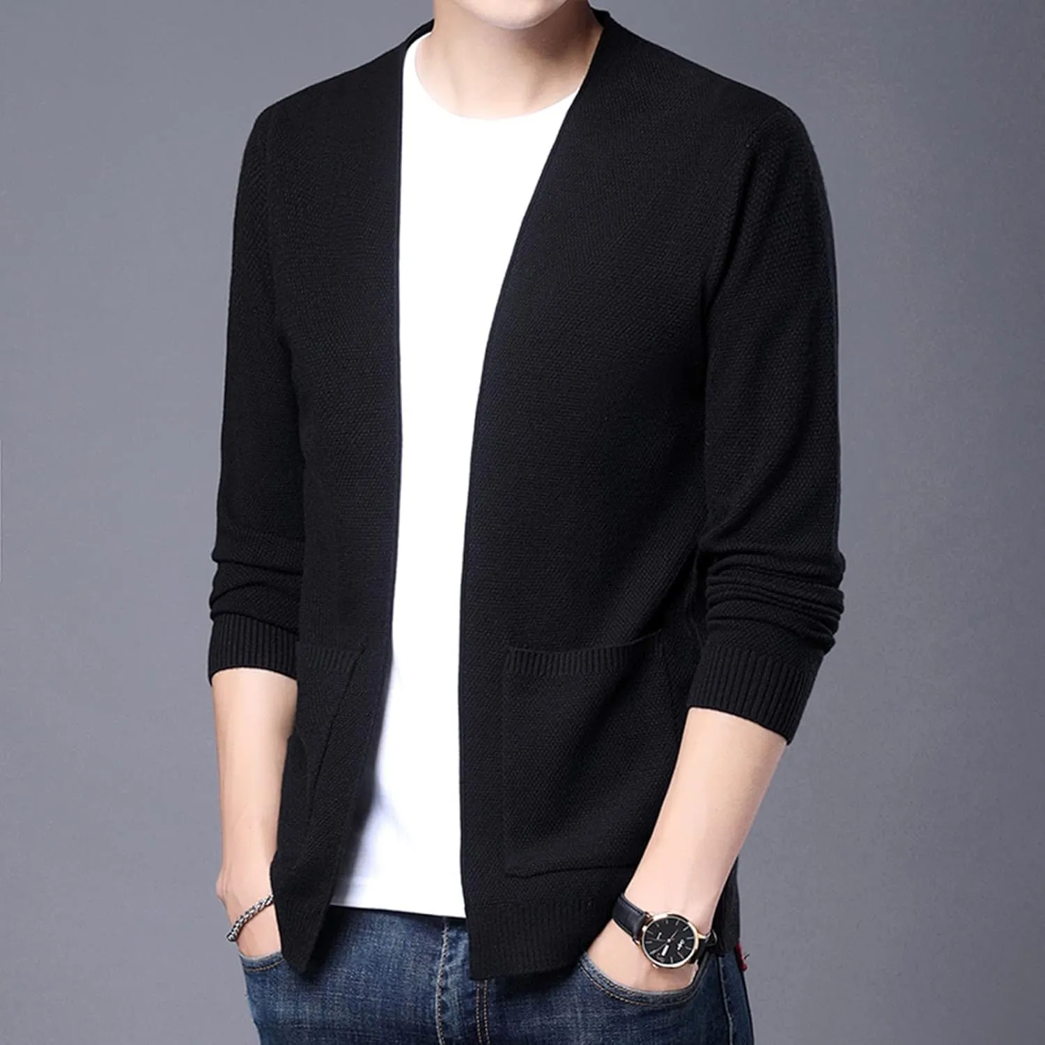 Cardigan Men, Mens Shawl Collar Cardigan Sweater Cable Knit Slim Fit Long Sleeve Winter Fisherman Casual Cardigans
