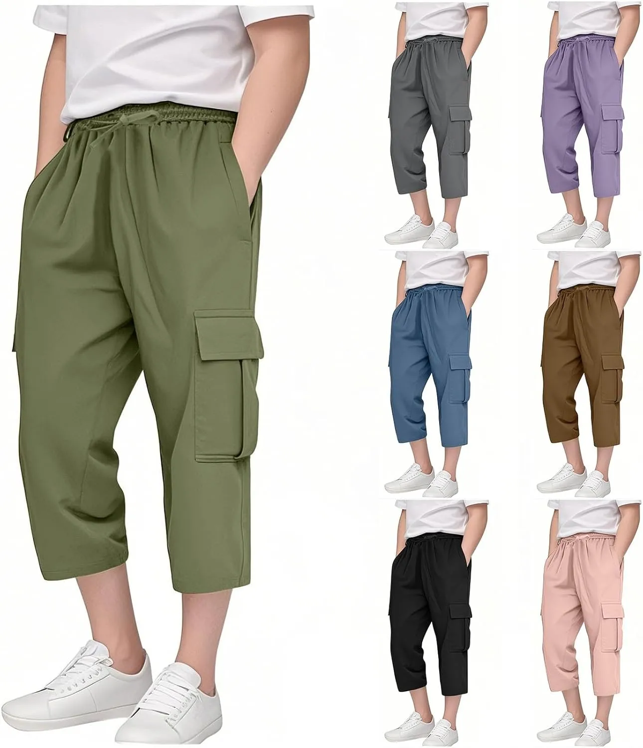 Cargo Shorts for Boys Capri Pants 3/4 Joggers Athletic Khaki Shorts School Uniform Quick Dry Cargo Pants Sweatpants