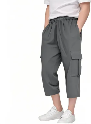 Cargo Shorts for Boys Capri Pants 3/4 Joggers Athletic Khaki Shorts School Uniform Quick Dry Cargo Pants Sweatpants