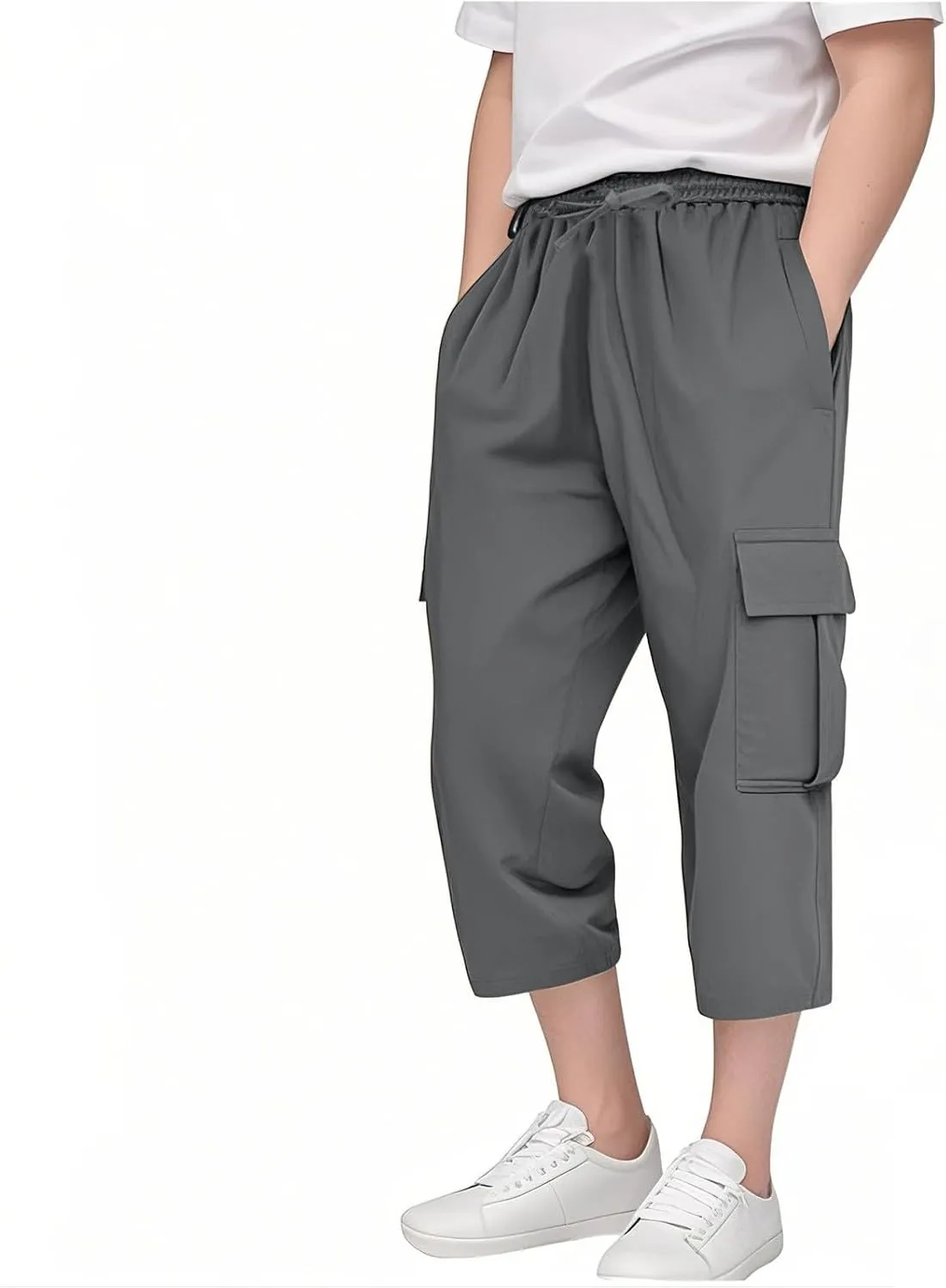 Cargo Shorts for Boys Capri Pants 3/4 Joggers Athletic Khaki Shorts School Uniform Quick Dry Cargo Pants Sweatpants