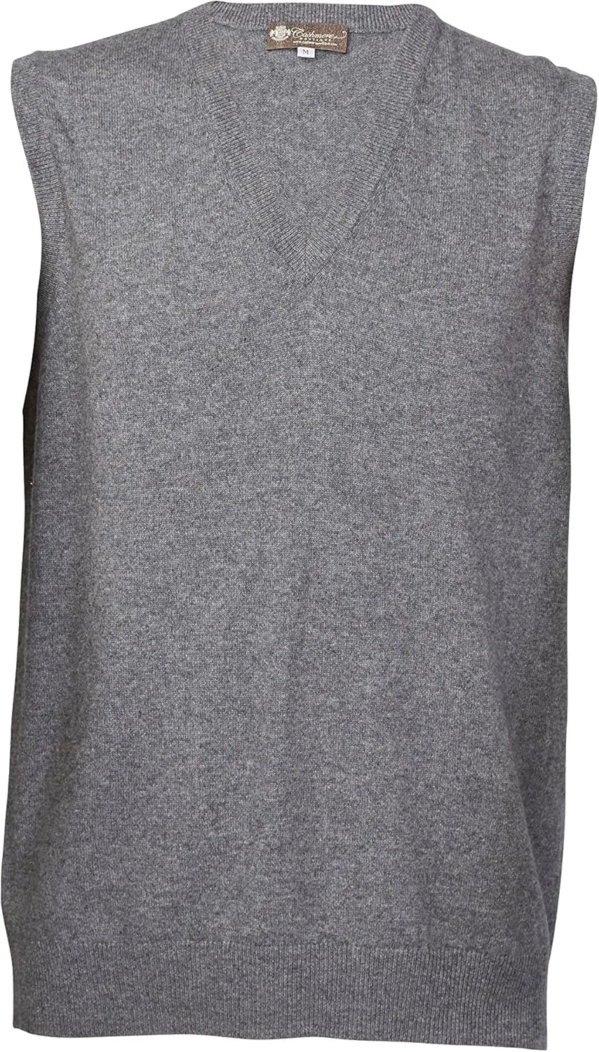 Cashmere Boutique 100% Pure Cashmere Pullover V Neck Sleeveless Sweater for Men – Classic, Vest Style, Soft and Warm Sweater