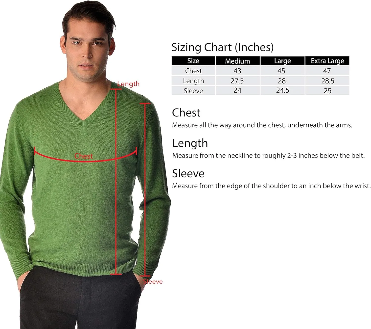 Cashmere Boutique 100% Pure Cashmere Spring Pullover V Neck Sweater Men – Long Sleeve, Lightweight, Soft and Warm Sweater