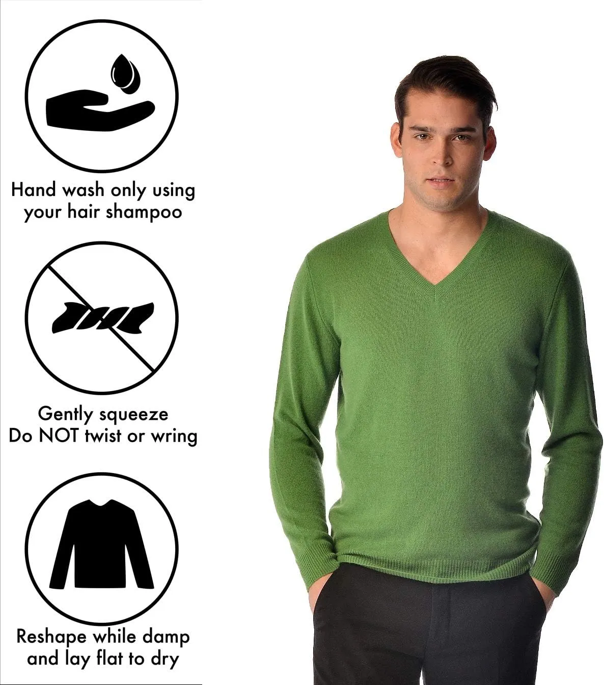 Cashmere Boutique 100% Pure Cashmere Spring Pullover V Neck Sweater Men – Long Sleeve, Lightweight, Soft and Warm Sweater