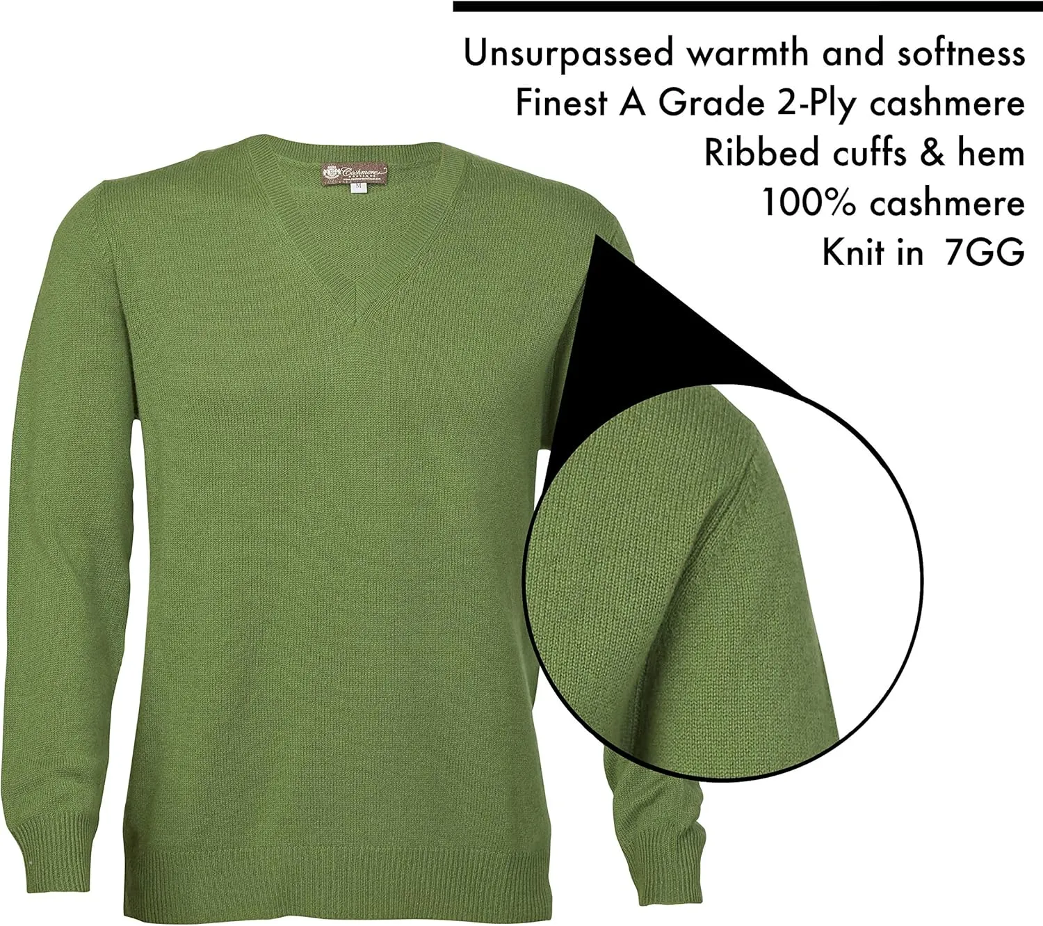 Cashmere Boutique 100% Pure Cashmere Spring Pullover V Neck Sweater Men – Long Sleeve, Lightweight, Soft and Warm Sweater