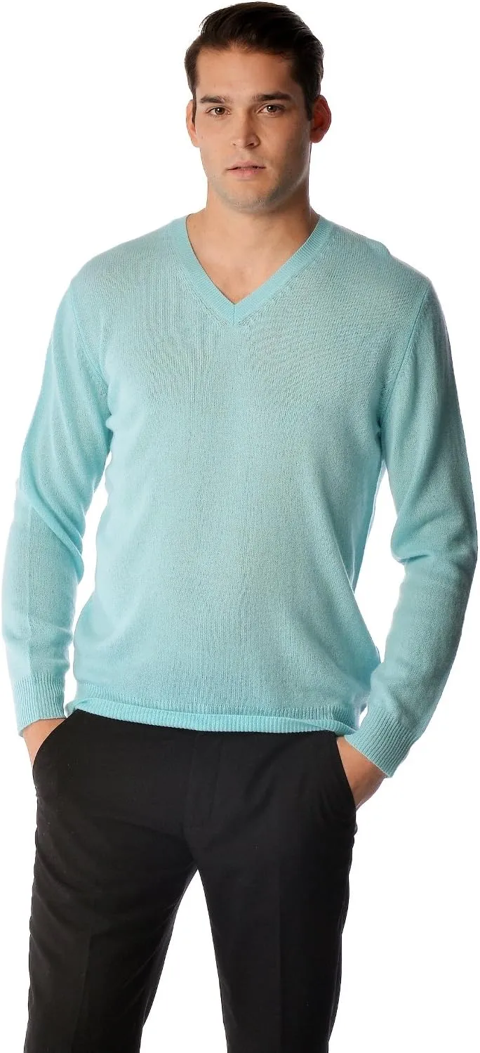 Cashmere Boutique 100% Pure Cashmere Spring Pullover V Neck Sweater Men – Long Sleeve, Lightweight, Soft and Warm Sweater