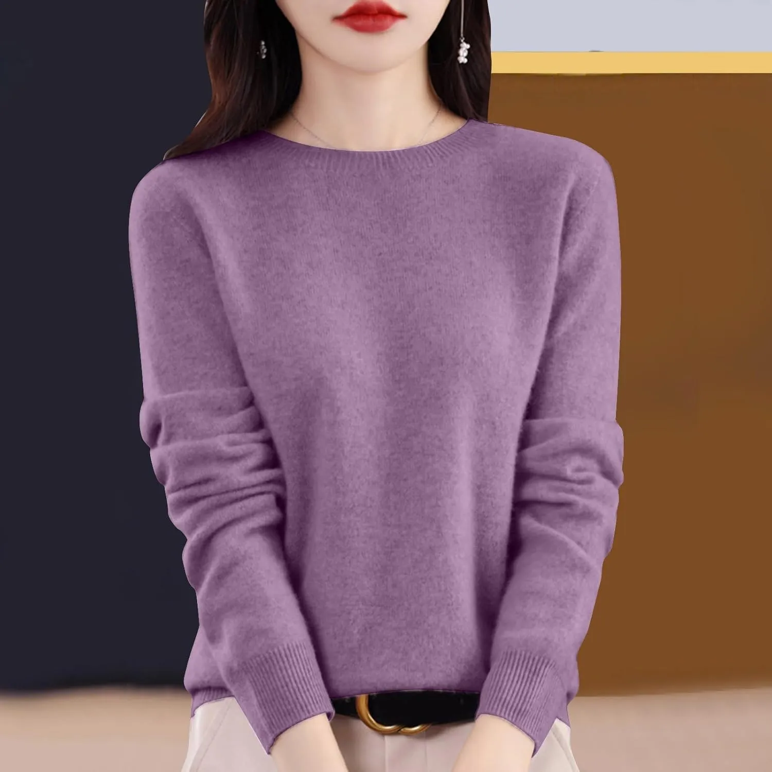 Cashmere Sweaters for Women Comfort Pullover Fashion Spring Casual Crewneck Sweater Dressy Long Sleeve Trendy Jumper