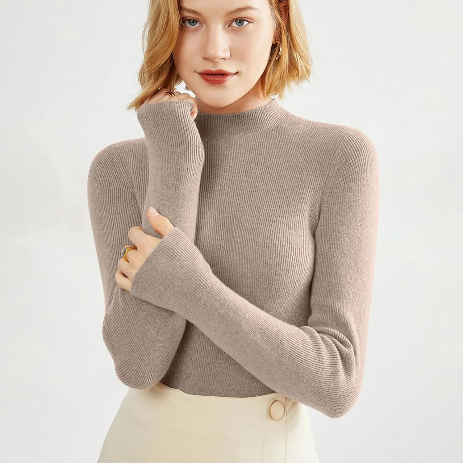 Cashmere Sweaters for Women Long Sleeve Trendy Lightweight Knitted Pullover Soft Warm Cashmere Elengant Sweater Tops