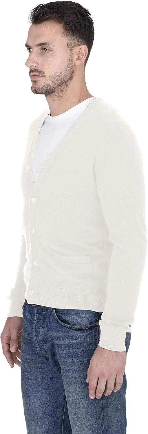 Cashmeren Men's Button Down Cardigan 100% Pure Cashmere Classic Knit V-Neck Sweater