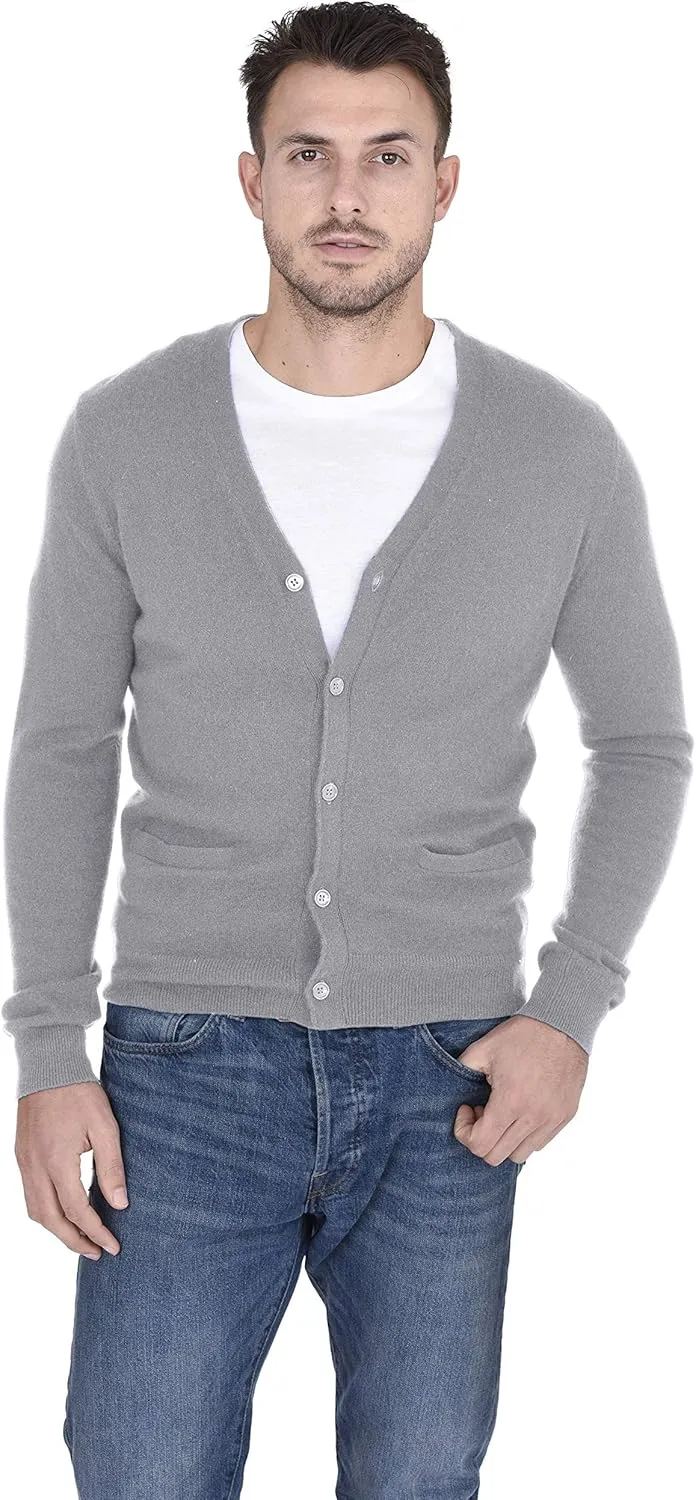 Cashmeren Men's Button Down Cardigan 100% Pure Cashmere Classic Knit V-Neck Sweater