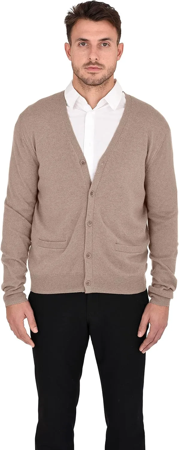 Cashmeren Men's Button Down Cardigan 100% Pure Cashmere Classic Knit V-Neck Sweater