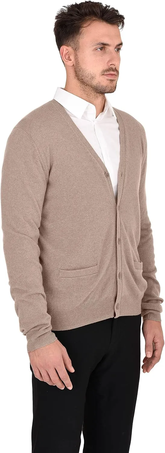 Cashmeren Men's Button Down Cardigan 100% Pure Cashmere Classic Knit V-Neck Sweater