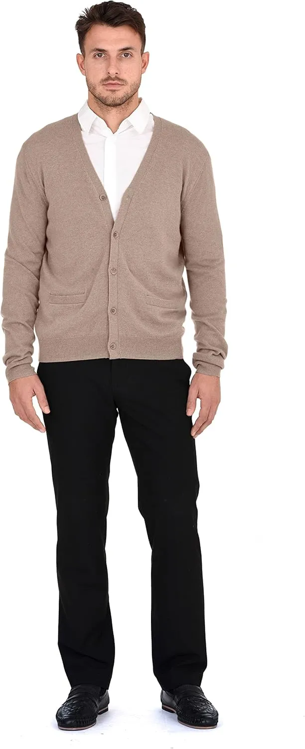 Cashmeren Men's Button Down Cardigan 100% Pure Cashmere Classic Knit V-Neck Sweater