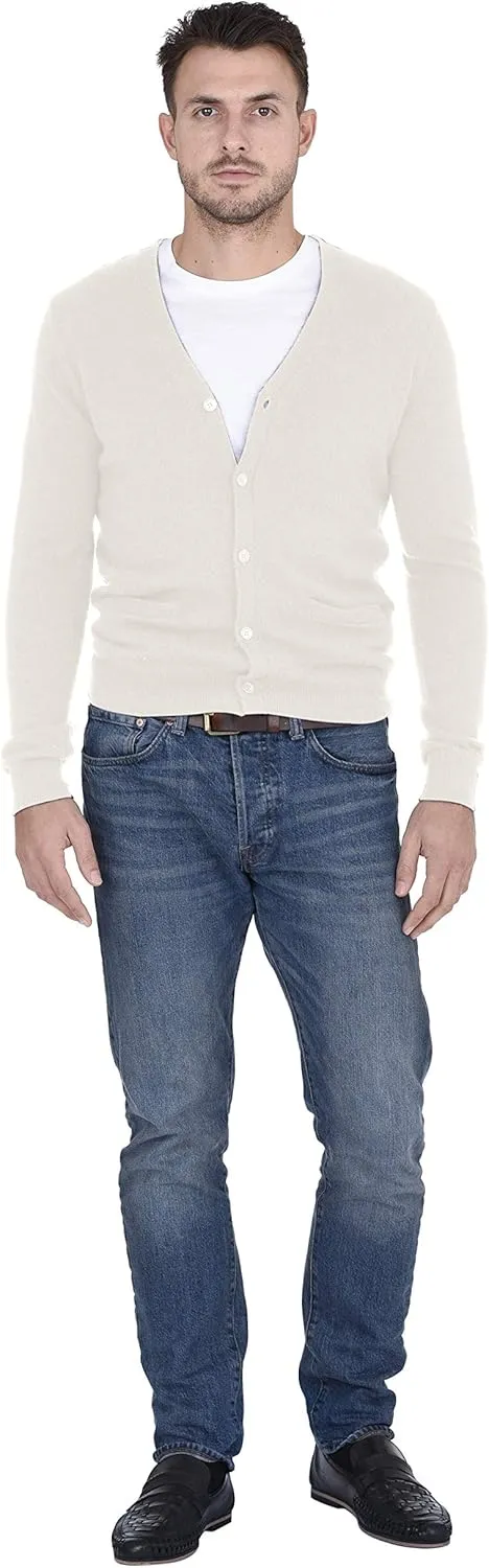 Cashmeren Men's Button Down Cardigan 100% Pure Cashmere Classic Knit V-Neck Sweater