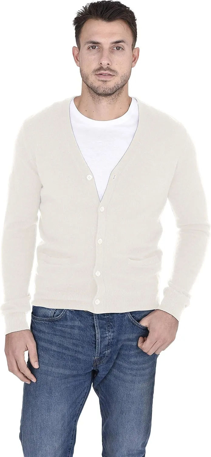 Cashmeren Men's Button Down Cardigan 100% Pure Cashmere Classic Knit V-Neck Sweater