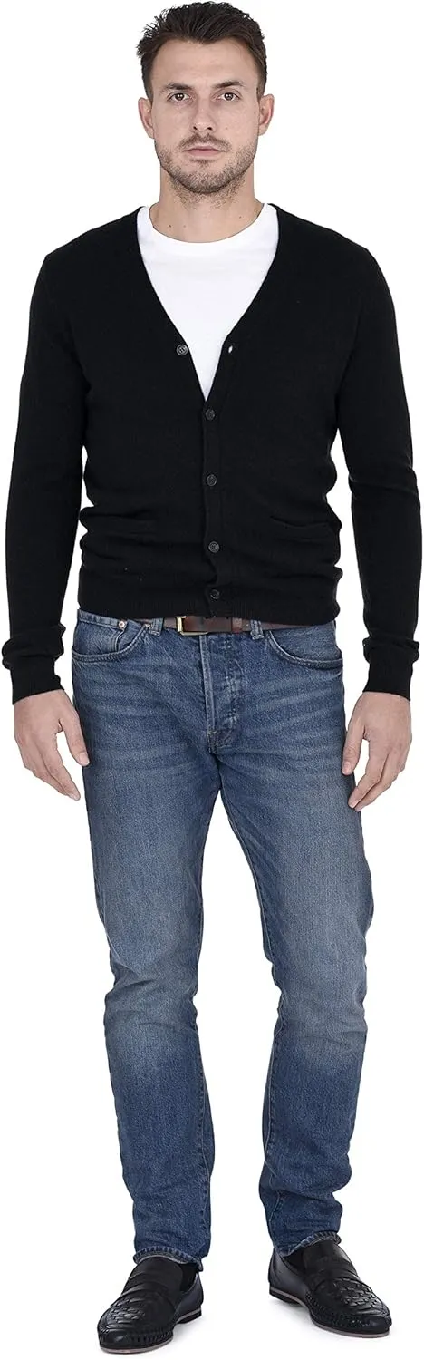 Cashmeren Men's Button Down Cardigan 100% Pure Cashmere Classic Knit V-Neck Sweater