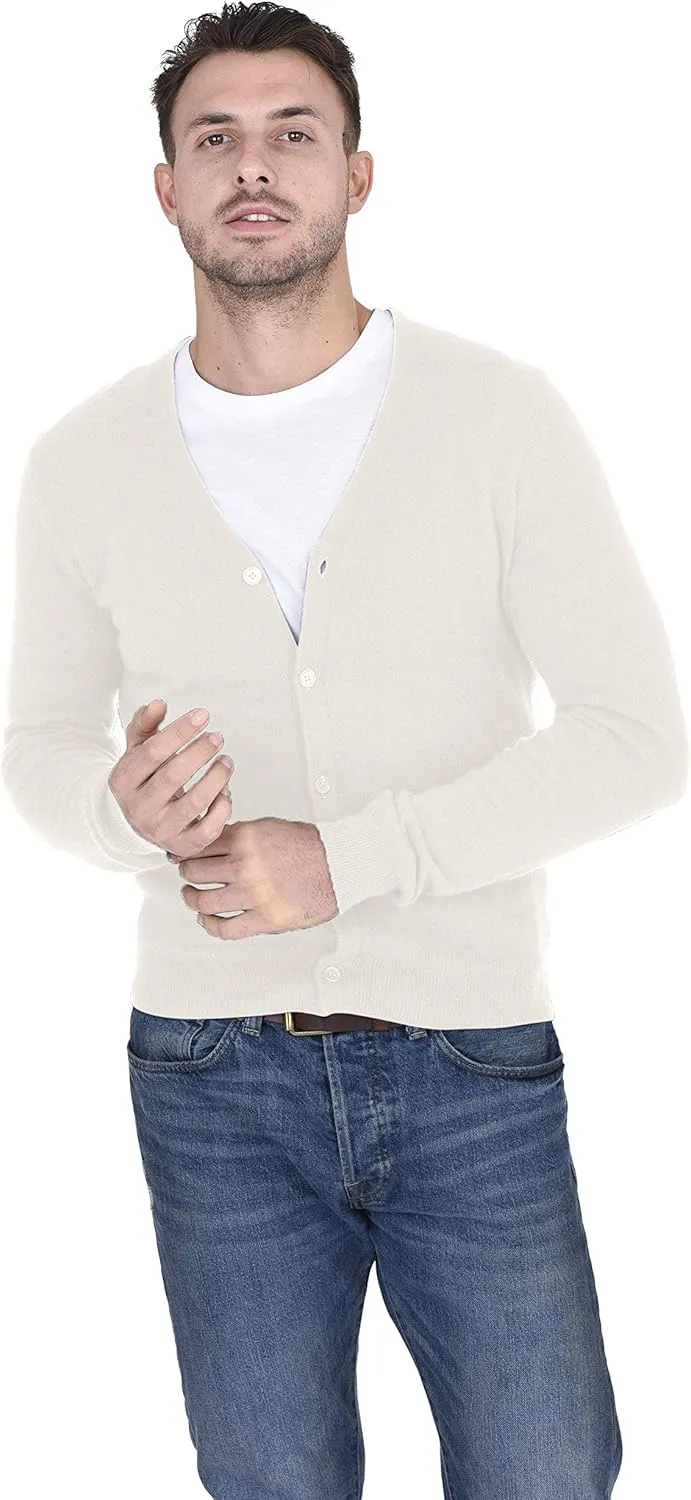 Cashmeren Men's Button Down Cardigan 100% Pure Cashmere Classic Knit V-Neck Sweater