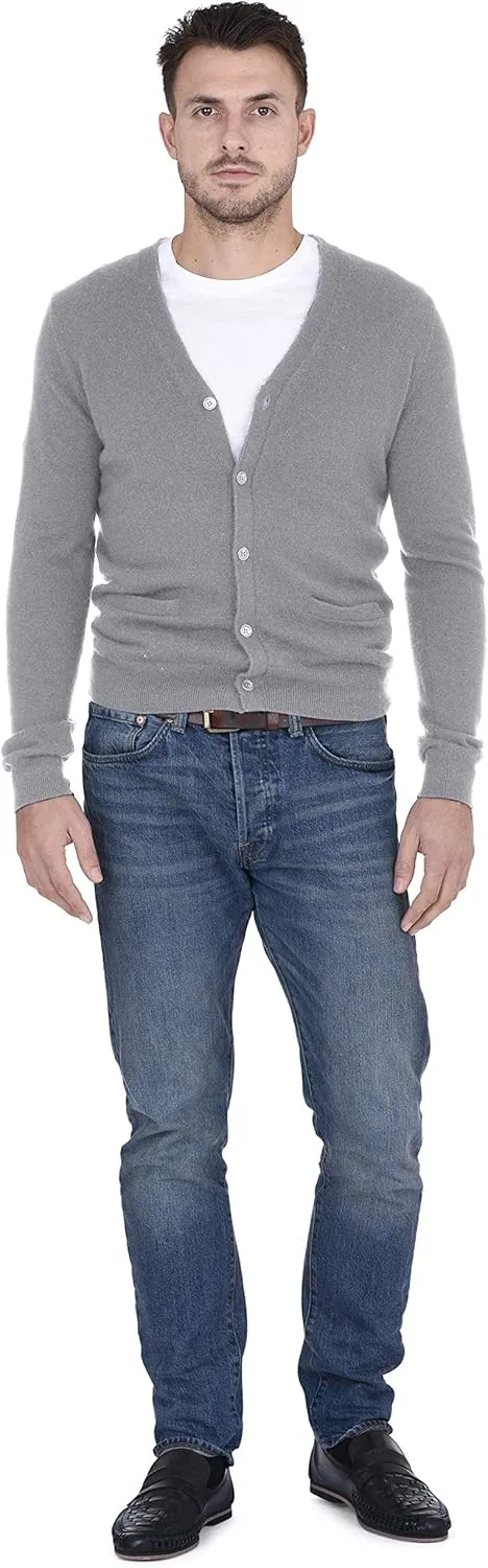Cashmeren Men's Button Down Cardigan 100% Pure Cashmere Classic Knit V-Neck Sweater