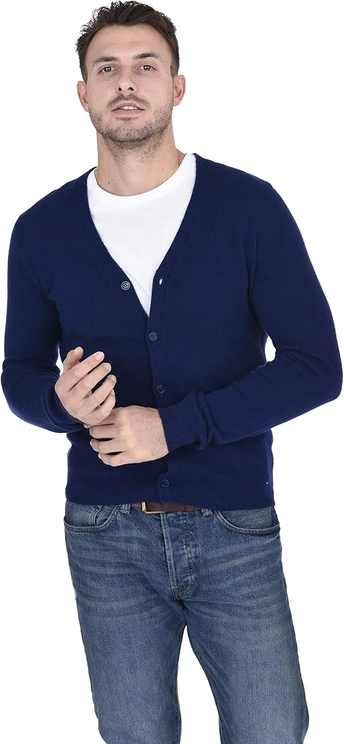 Cashmeren Men's Button Down Cardigan 100% Pure Cashmere Classic Knit V-Neck Sweater