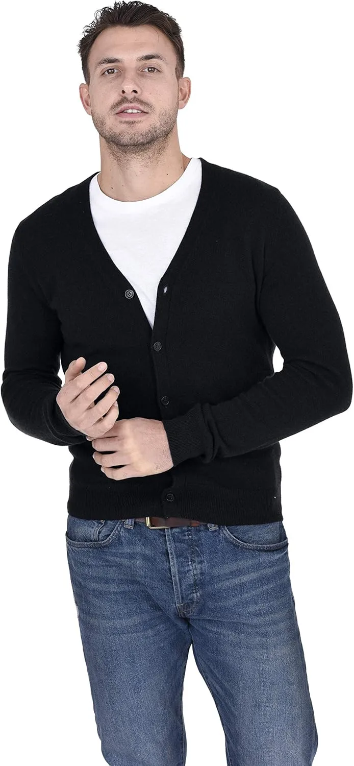 Cashmeren Men's Button Down Cardigan 100% Pure Cashmere Classic Knit V-Neck Sweater
