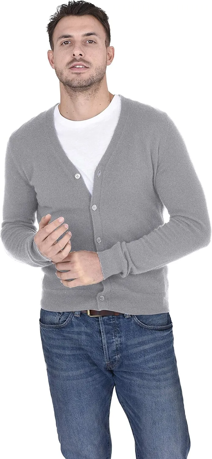 Cashmeren Men's Button Down Cardigan 100% Pure Cashmere Classic Knit V-Neck Sweater