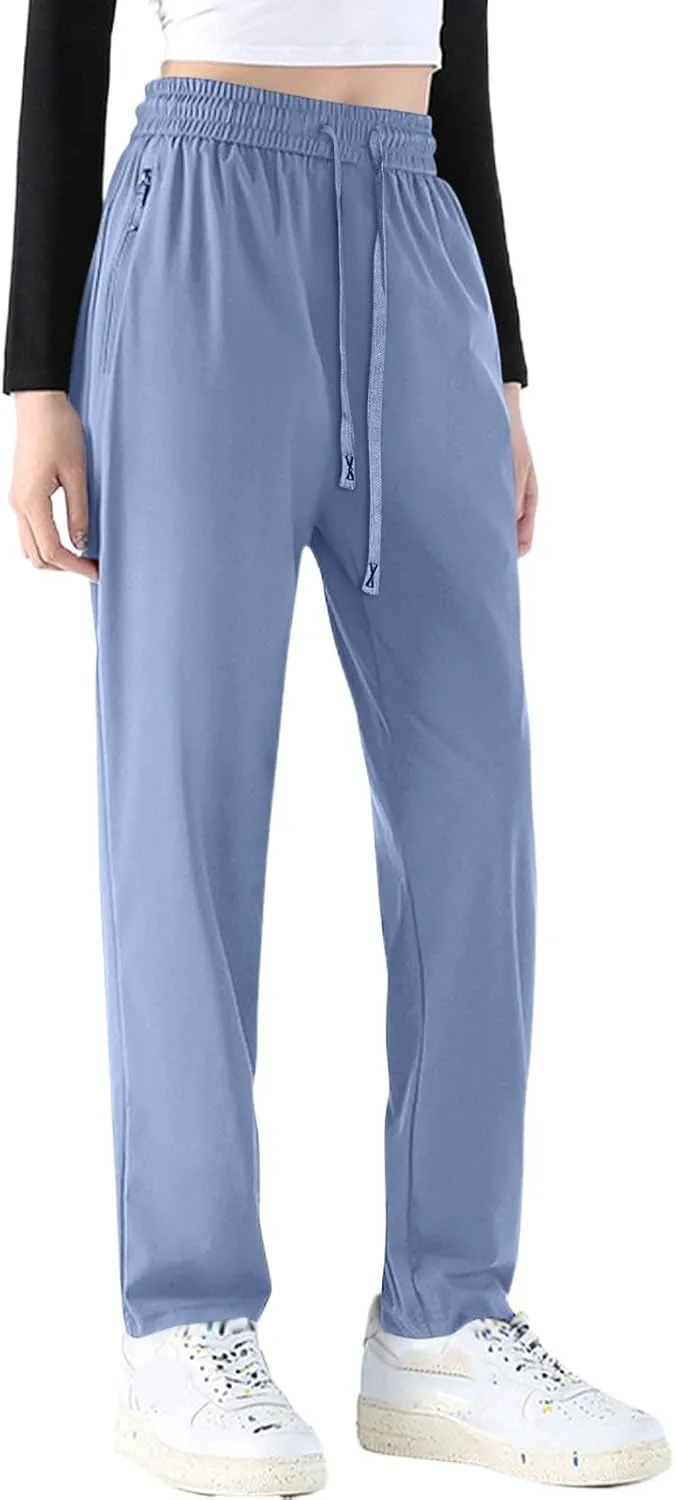 Casual Pants for Women Summer Elastic Waist Dress Pants with Pockets Lounge Baggy Pant Gym Drawstring Trousers