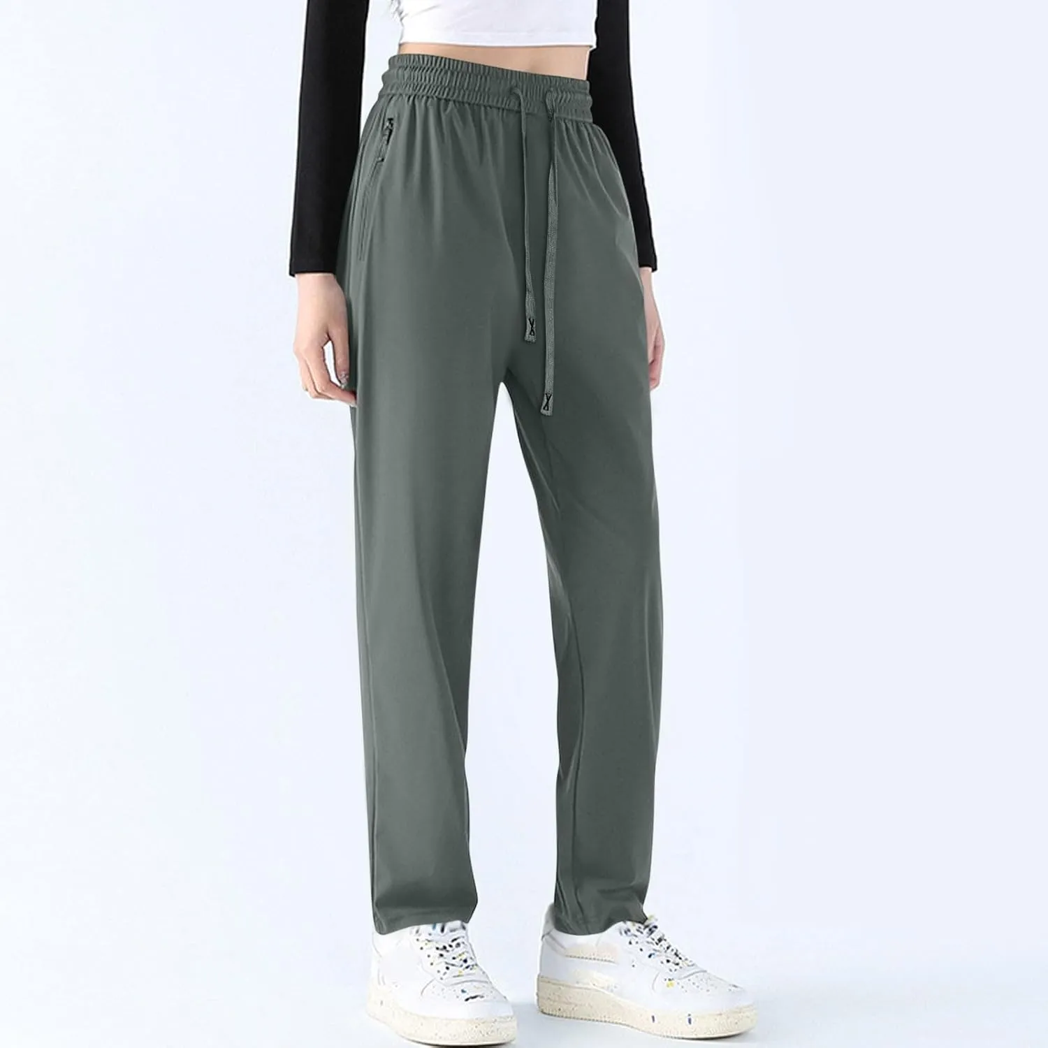 Casual Pants for Women Summer Elastic Waist Dress Pants with Pockets Lounge Baggy Pant Gym Drawstring Trousers