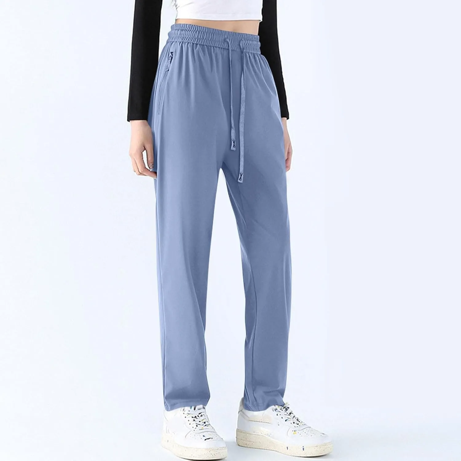 Casual Pants for Women Summer Elastic Waist Dress Pants with Pockets Lounge Baggy Pant Gym Drawstring Trousers