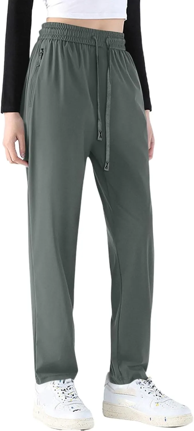 Casual Pants for Women Summer Elastic Waist Dress Pants with Pockets Lounge Baggy Pant Gym Drawstring Trousers