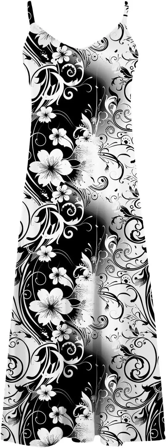 Ceboyel Women Floral Spaghetti Strap Sundress Casual Summer Long Maxi Dress Vneck Sexy Boho Dresses Trendy Beach Clothes 2024