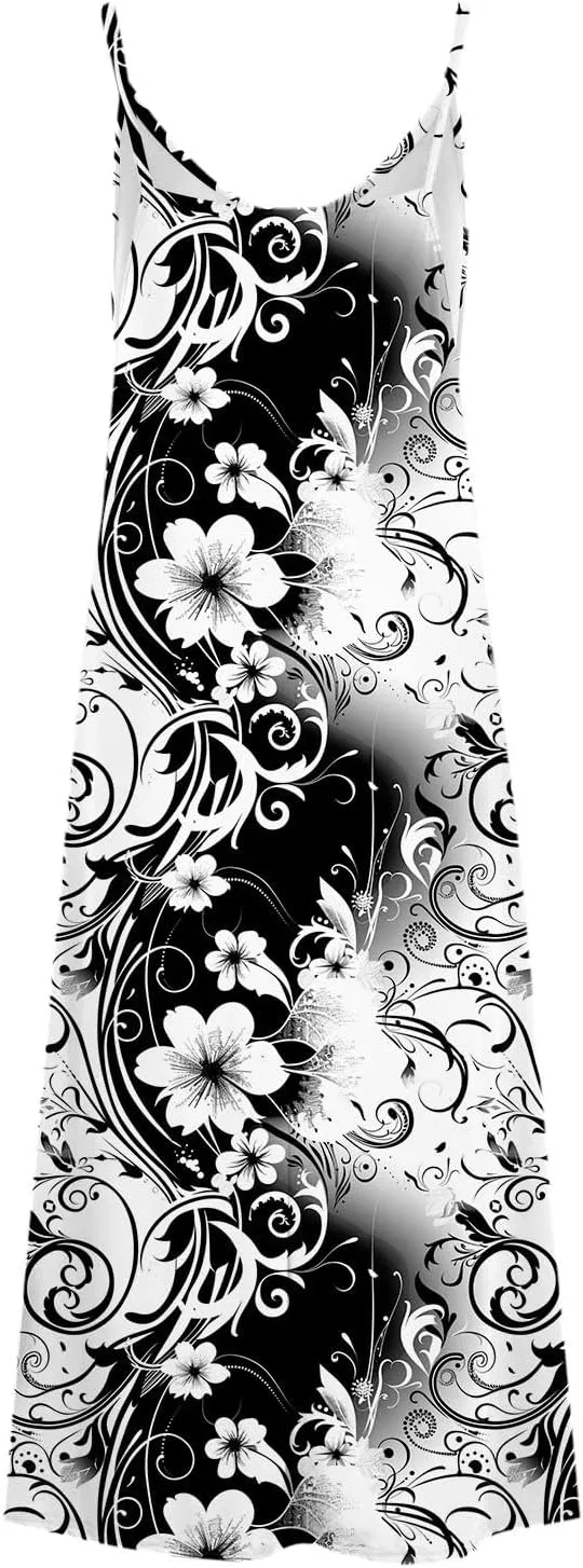 Ceboyel Women Floral Spaghetti Strap Sundress Casual Summer Long Maxi Dress Vneck Sexy Boho Dresses Trendy Beach Clothes 2024