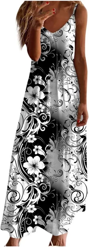 Ceboyel Women Floral Spaghetti Strap Sundress Casual Summer Long Maxi Dress Vneck Sexy Boho Dresses Trendy Beach Clothes 2024