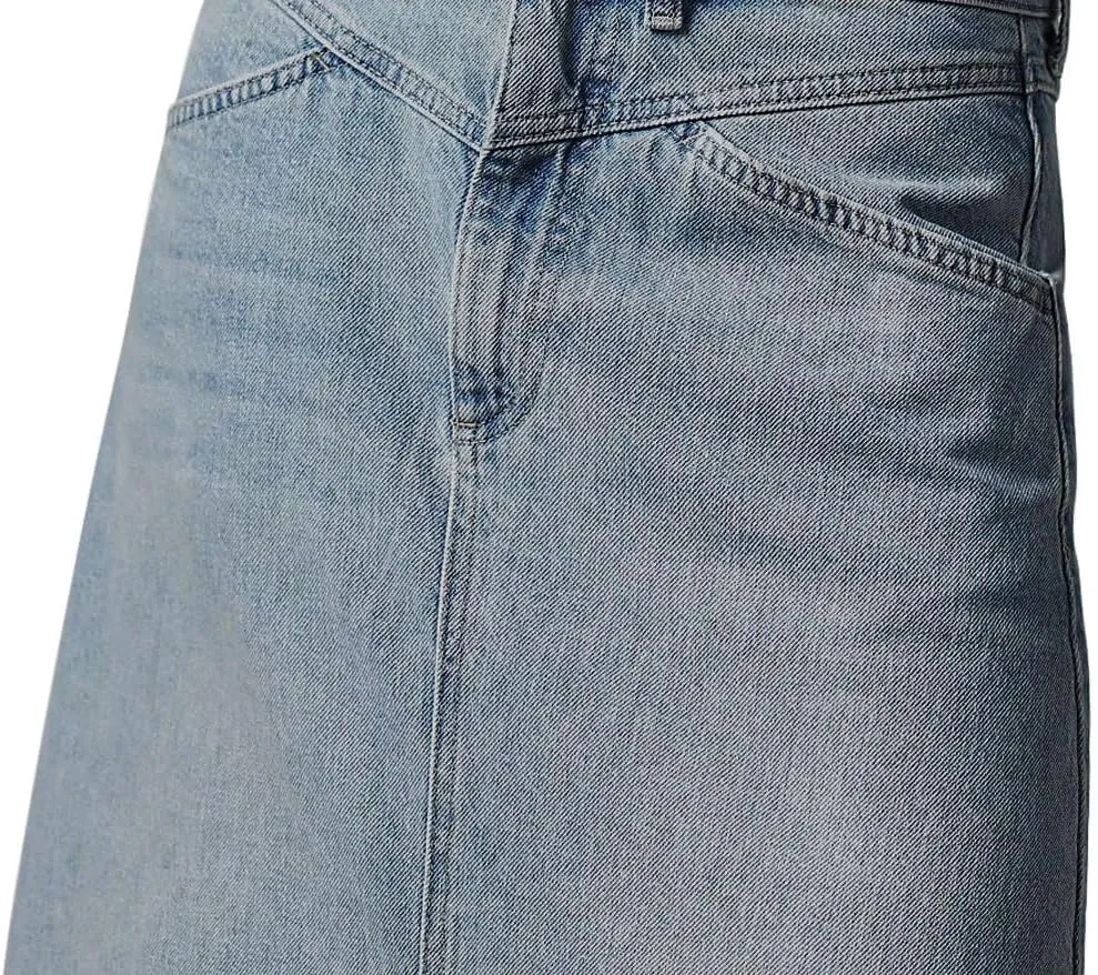 CHARTOU Women Vintage Denim Maxi Skirt Frayed Raw Hem High Waist A-Line Long Jean Skirt