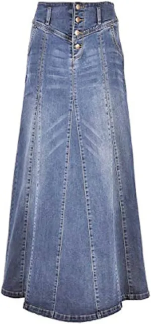 CHARTOU Women's Retro Exposure Button-Fly Packaged Hip A-Line Maxi Long Denim Skirt