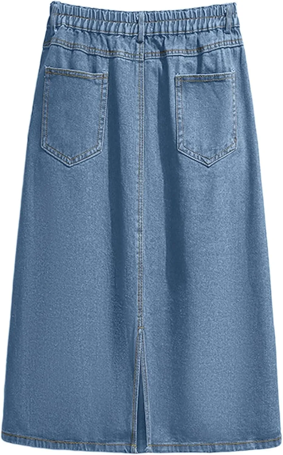 CHARTOU Women's Summer Casual Elastic Waist Pockets Work Midi Denim A Line Skirt