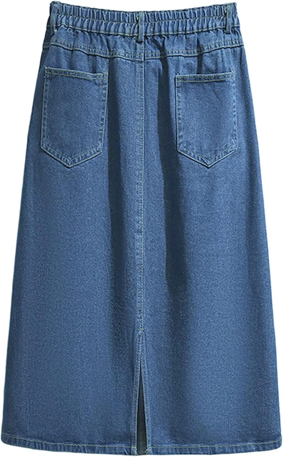 CHARTOU Women's Summer Casual Elastic Waist Pockets Work Midi Denim A Line Skirt