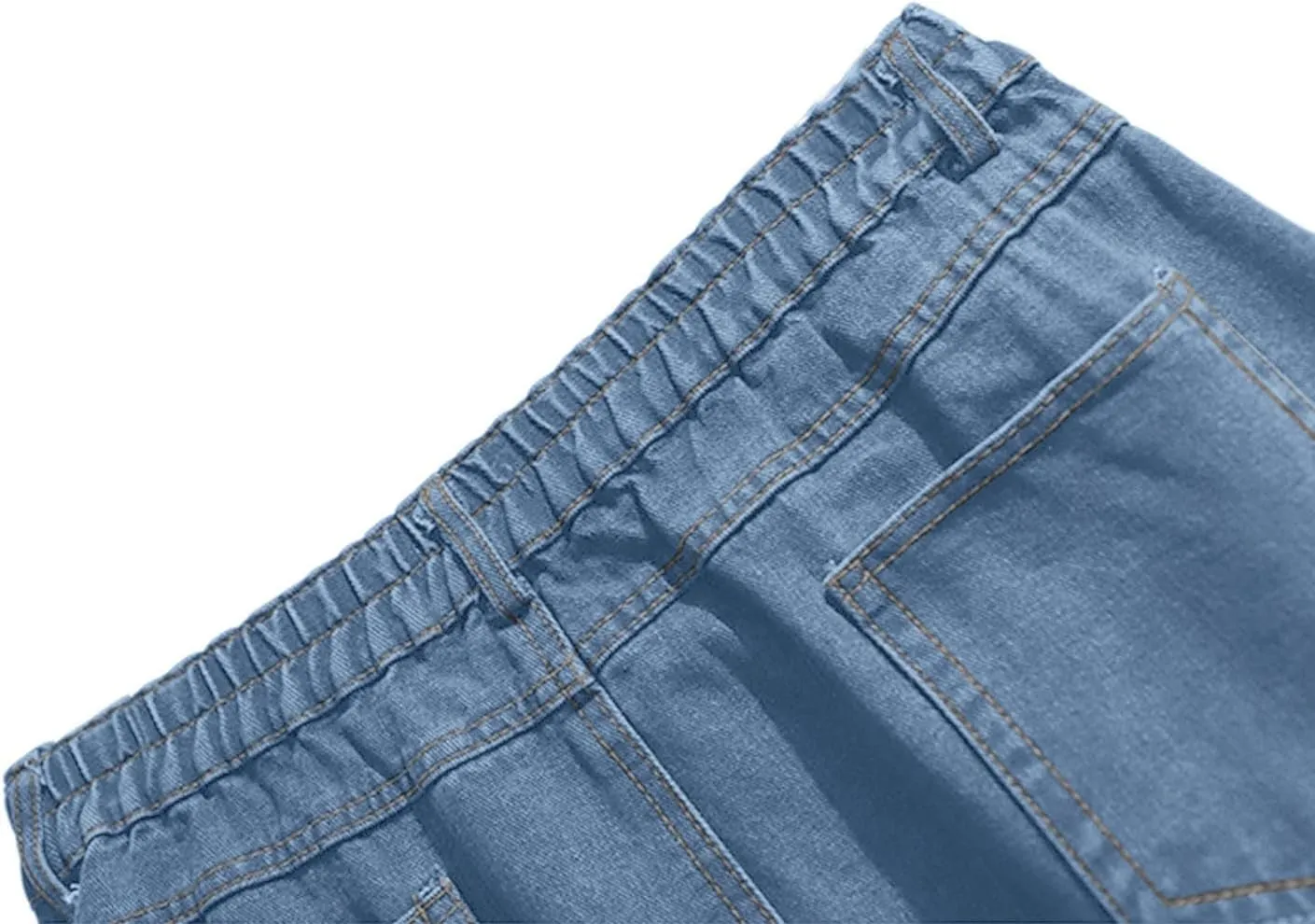 CHARTOU Women's Summer Casual Elastic Waist Pockets Work Midi Denim A Line Skirt