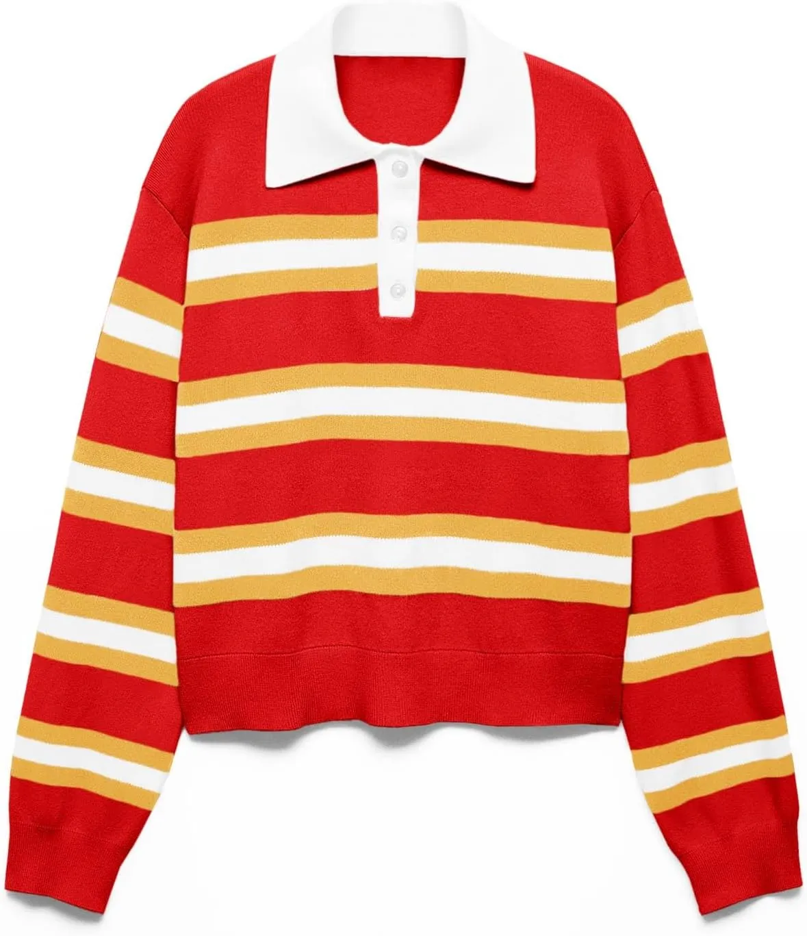 Cicy Bell Womens Cropped Polo Sweater Striped Long Sleeve Shirts Lightweight Color Block Knit Pullover Tops
