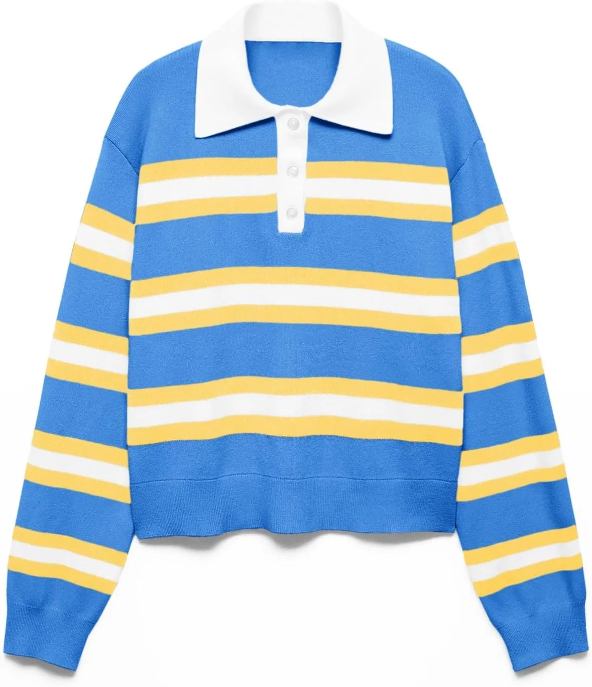 Cicy Bell Womens Cropped Polo Sweater Striped Long Sleeve Shirts Lightweight Color Block Knit Pullover Tops