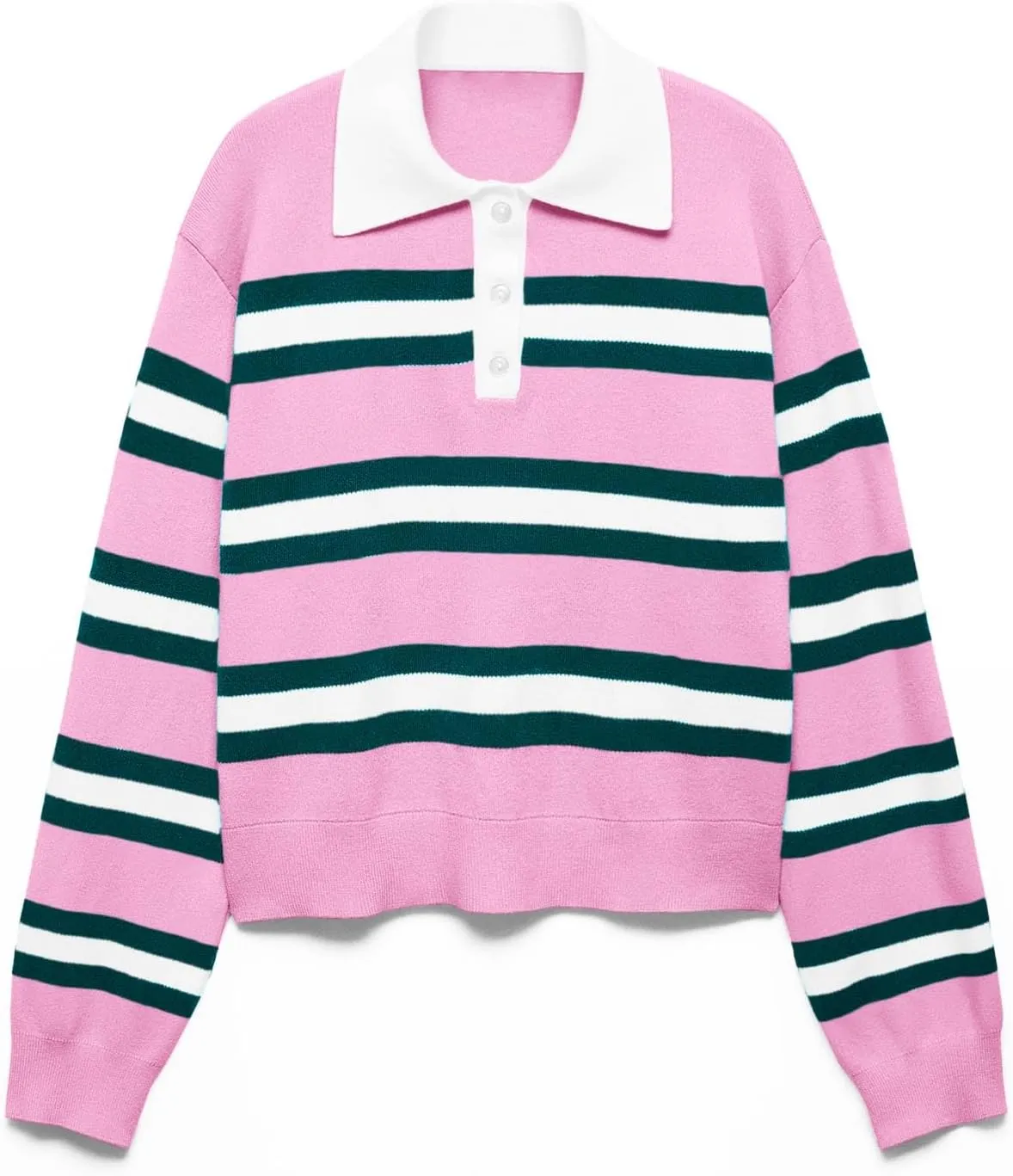 Cicy Bell Womens Cropped Polo Sweater Striped Long Sleeve Shirts Lightweight Color Block Knit Pullover Tops