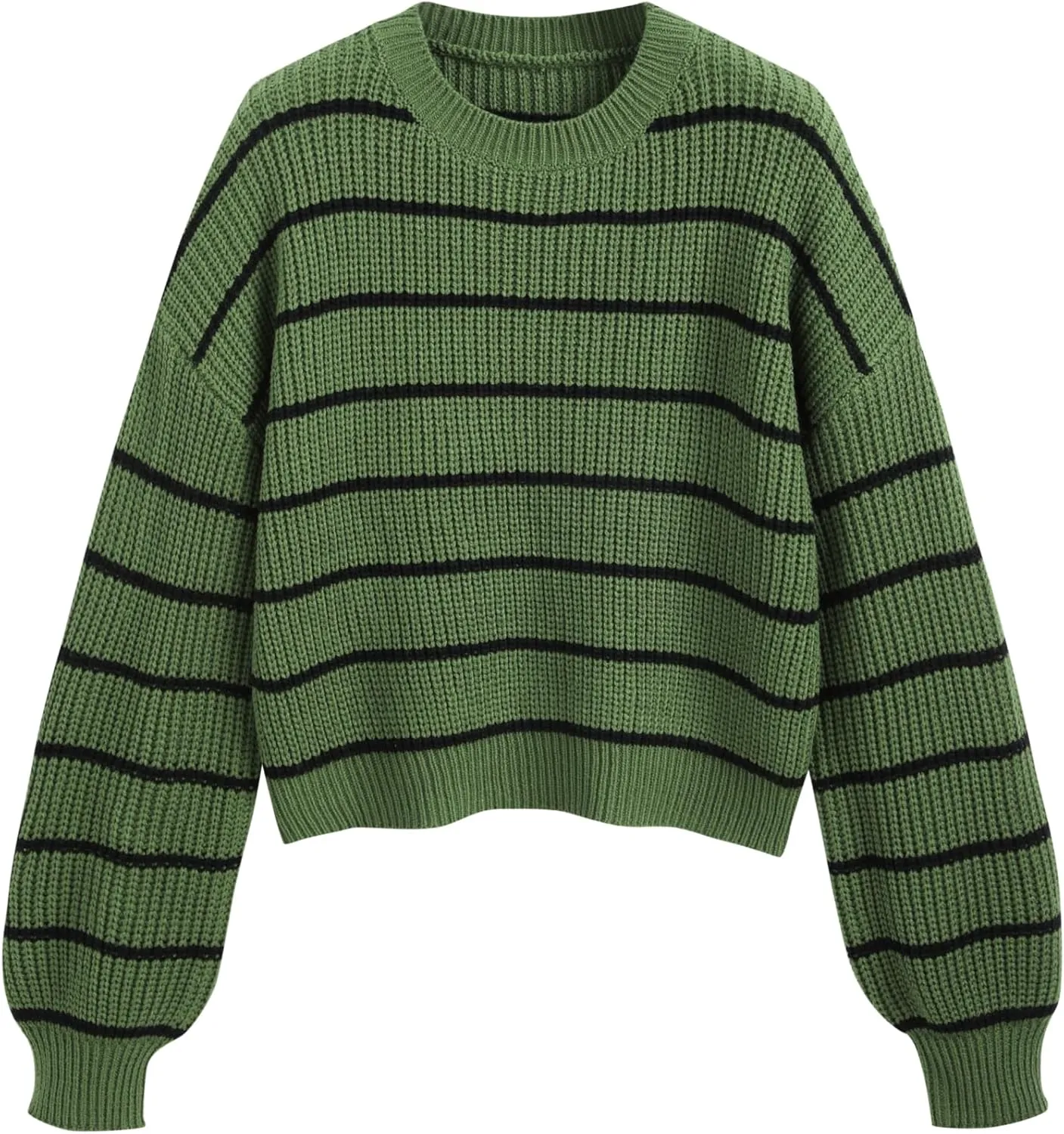 CIDER Women’s Cropped Striped Sweater Long Sleeve Crew Neck Trendy Pullover Tops
