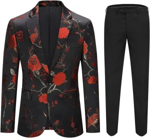 Cloudstyle Mens 2 Piece Floral Dress Suit One Button Dinner Tuxedo Jacket & Pants
