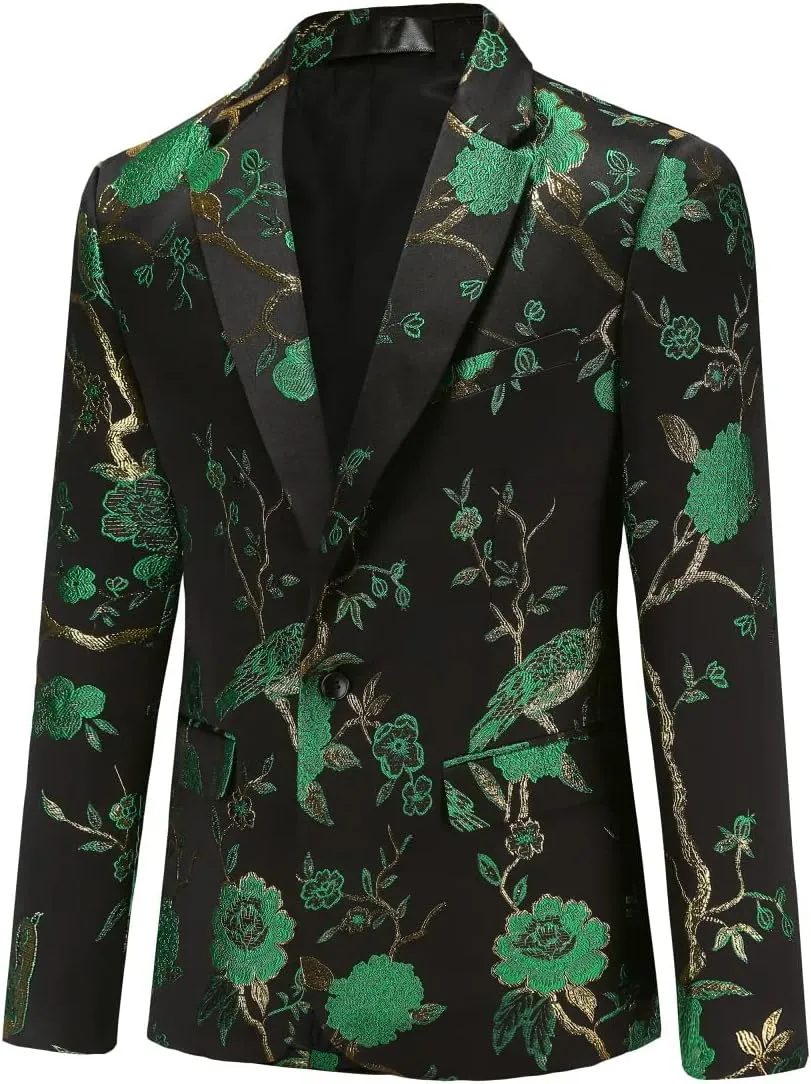 Cloudstyle Mens 2 Piece Floral Dress Suit One Button Dinner Tuxedo Jacket & Pants