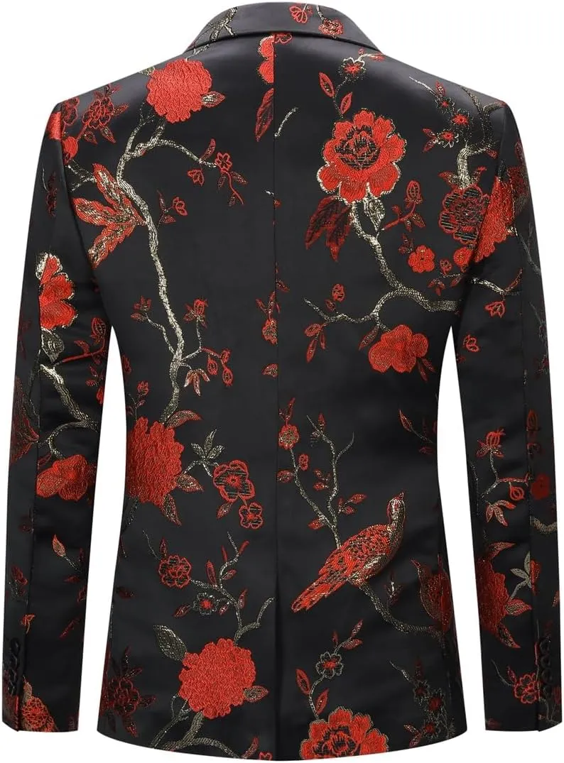 Cloudstyle Mens 2 Piece Floral Dress Suit One Button Dinner Tuxedo Jacket & Pants