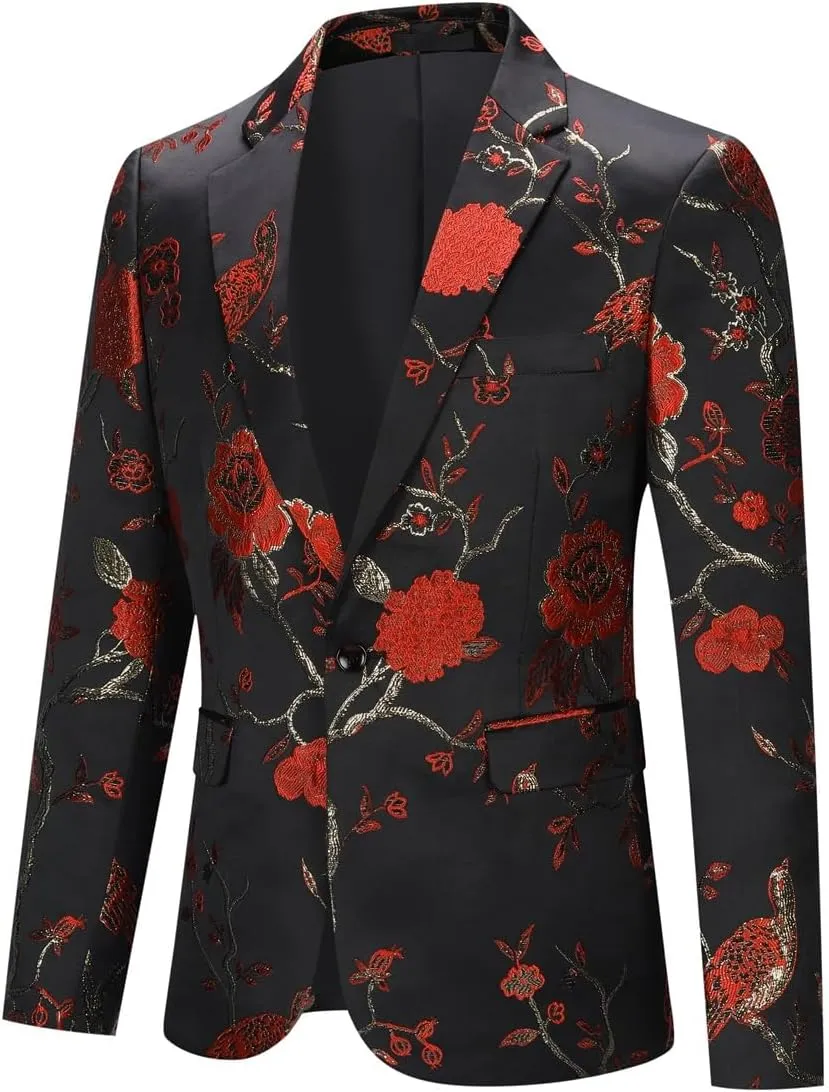 Cloudstyle Mens 2 Piece Floral Dress Suit One Button Dinner Tuxedo Jacket & Pants