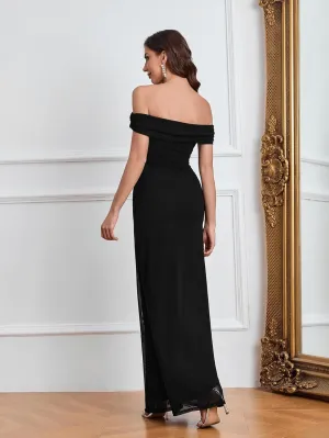 Colysmo Women Off Shoulder Mesh Bodycon Maxi Dress Ruched Formal Wedding Guest Long Dresses